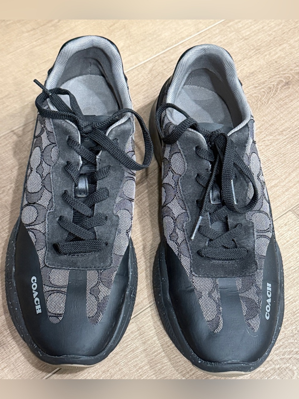 Coach City Sneaker Men 9D Black Gray Signature Jacquard Monogram Sneakers C8812